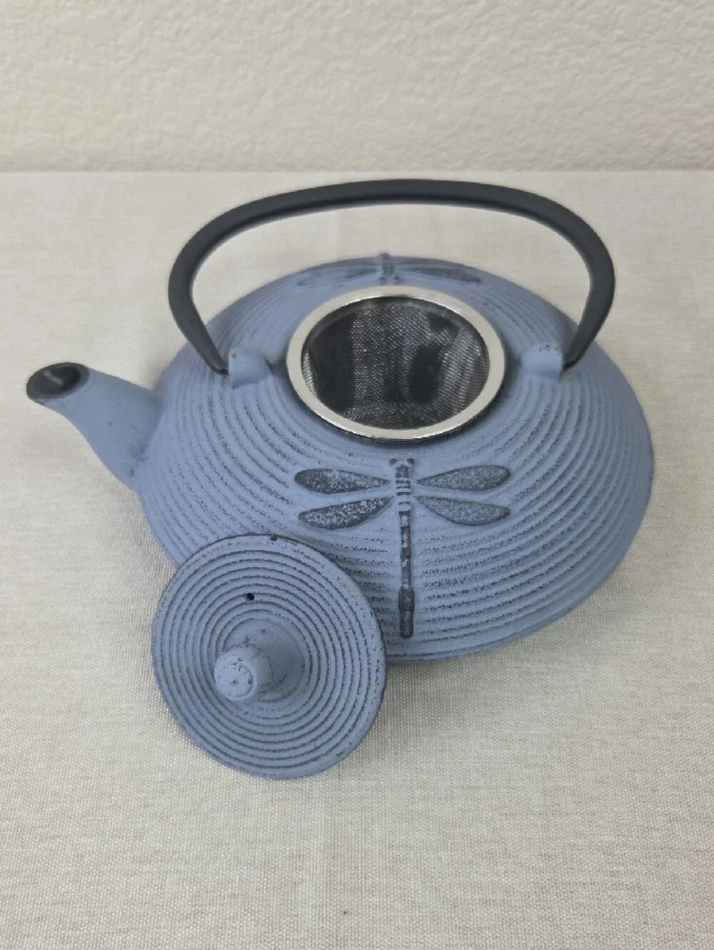 Blue Dragonfly Cast Iron Teapot with Handle